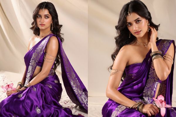 Bhagyashri Borse Stuns in Royal Purple Saree, Fans Call Her a Modern-Day Princess