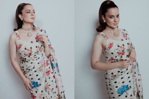 Kangana Ranaut's ₹15,500 Polka Saree Look Is Pure Retro Bollywood Glam