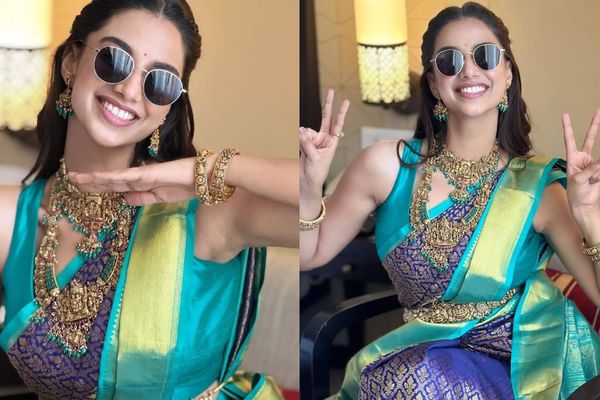 கை வைக்காத ஜாக்கெட்.. மீனாட்சி சவுத்ரி கையை தூக்கி புஷ்பா ஸ்டைலில் போஸ்.. ஒருவேளை இருக்குமோ?