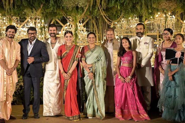 Virosh Reception: Rashmika Mandanna Stuns In Red Silk Sari While Vijay Deverakonda Keeps It Classic In Ivory Mundu