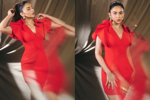 Red Alert! Rakul Preet Singh Serves Bold Glam in Statement Shoulder Dress