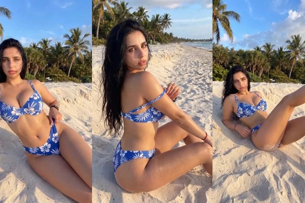Sassy Maaya Sets Beach Fashion on Fire in a Bold Blue Floral Bikini