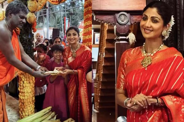 Shilpa Shetty Witnesses 'Daiva Kola' In Mangalore With Kids, Stuns In Bright Red Saree- See PICS