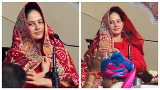 Jaya Kishori Video: मायरे में सुर्ख दुल्हन सी सजी जया किशोरी, बार बार संभालती रही पल्लू 