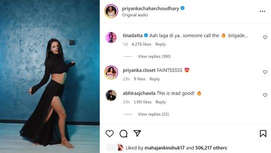 Priyanka Chahar Choudhary Ramta Jogi Dance Video Tina Datta Comment