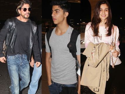 Snapped: Shahrukh Khan With Son Aryan And Alia Bhatt At Airport