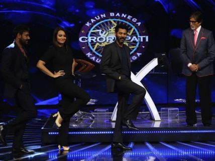Big B Shoots KBC Grand Finale With Action Jackson's Ajay, Sonakshi!