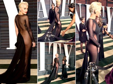 Rita Ora Shows Butt In Sheer Gown At Vanity Fair Oscar 2015 Party