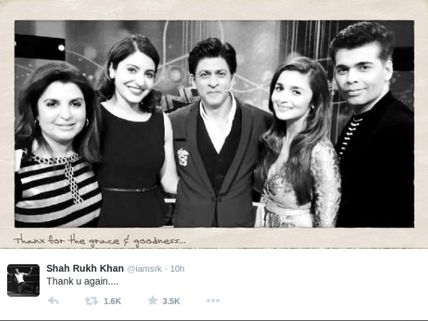 Shahrukh Khan Tweets Karan, Alia, Farah, Anushka Present During Fire!