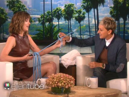 WATCH: Ellen DeGeneres Gifts Dakota Johnson A Flogger, Riding Crop & Handcuffs