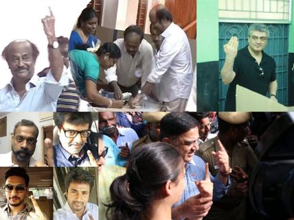 PICS: Rajinikanth, Kamal, Ajith, Vijay Cast Their Votes, Suriya Apologises For Giving It A Miss