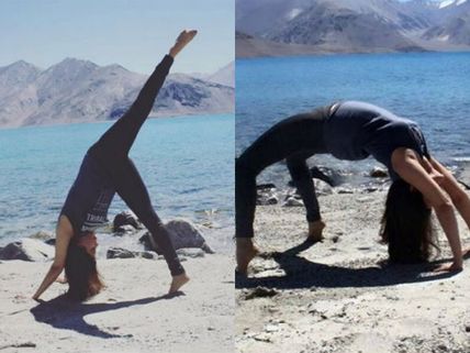 See Pics! Urmila Matondkar Performing Yoga By The Sea In Pangong