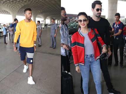 Hardik Pandya Snapped At The Airport; Sunny Leone & Hubby Are All Smiles At The Airport