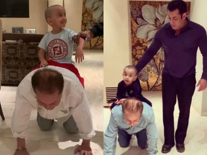 So Cute: Salim Khan Gives Baby Ahil A Piggyback Ride & Is Assisted By Salman Khan