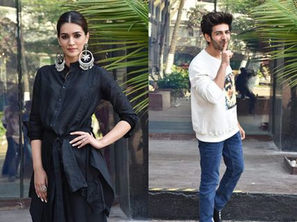 Kriti Sanon Looks Beautiful During Luka Chuppi Promotions; Kartik Aaryan Gets Cheeky: See Pics!