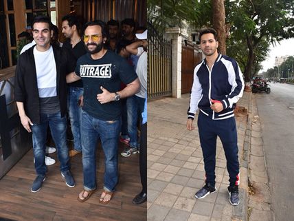 Saif Ali Khan And Arbaaz Khan Pose For Pictures At An Event; Varun Dhawan Gets Papped