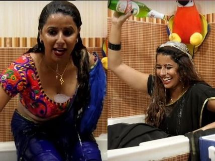 Anchor Shravya Reddy Looks Hot In A Wet Saree In These Viral Photos From Her Beer Challenge