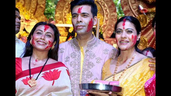 Kajol, Karan Johar & Rani Mukerji Had A Kuch Kuch Hota Hai Reunion At 'Sindoor Khela' Celebrations!