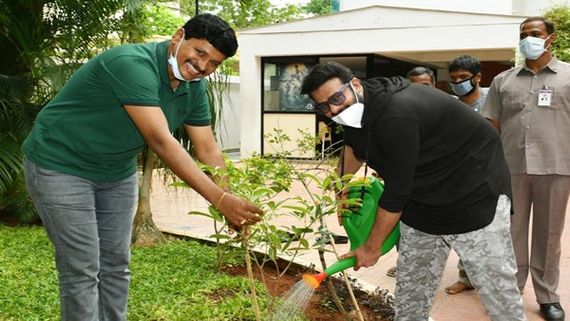 Prabhas Spotted Participating In Plantation Drive With TRS Leader Santosh Kumar J