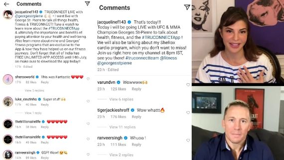 Jacqueline Fernandez Hosts Live Session With Georges St-Pierre; Ranveer Singh, Tiger, Varun Dhawan React