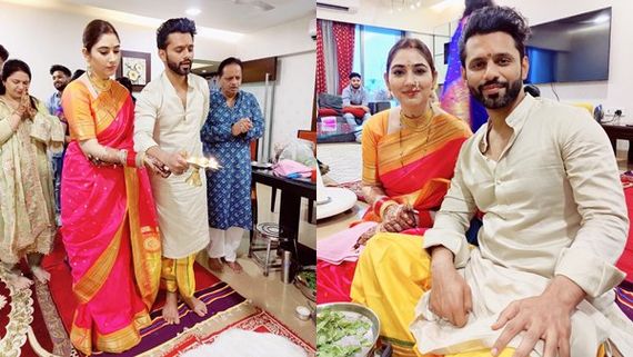Rahul Vaidya And Disha Parmar Perform Satyanarayan Puja Post Wedding In Traditional Maharashtrian Look [PICS]