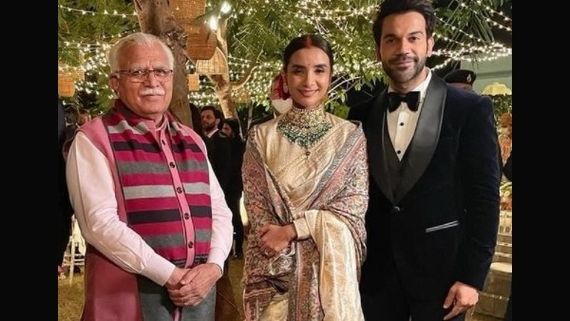 Newlyweds Rajkummar Rao And Patralekhaa Strike A Pose With Haryana CM At Their Wedding Reception