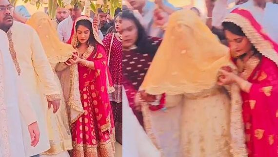 Shoaib Ibrahim’s Sister Saba Ibrahim Stuns In Golden Bridal Dress As She Arrives For Her Nikaah; See First Pic