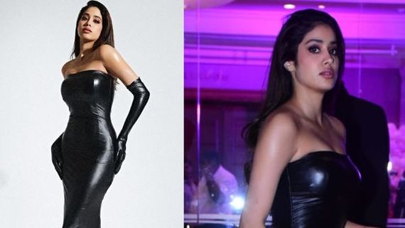 Janhvi Kapoor Raises Heat As She Flaunts Her Curves In Strapless Black Leather Gown; See PICS