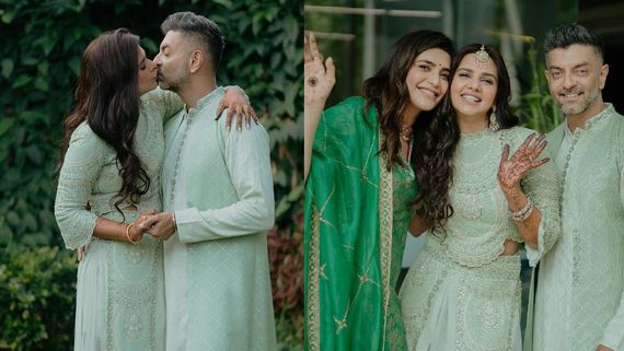 Dalljiet Kaur & Nikhil Patel Locks Lips During Sangeet Ceremony; Karishma, Sanaya Turn Perfect Bridesmaids