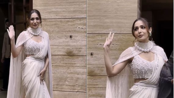Age Is Just Number For Her: Fans Gush Over Malaika Arora's Cream Cape Saree Look, Call Her Pretty 