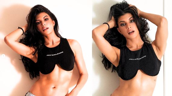 Aag Laga Di Aag: Jacqueline Fernandez Raises OOMPH In Tiny Black Crop-Top & Low-Waist Jeans; See HOT Pics 