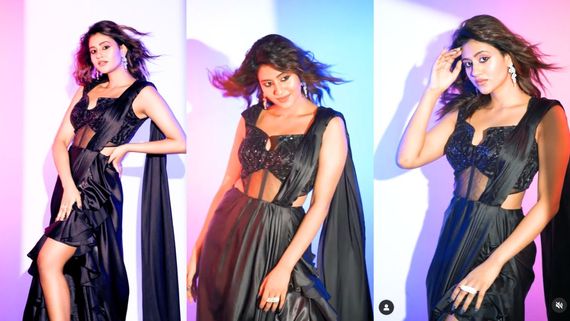 Anjali Arora Sets Hearts Racing In A SEXY Black High Slit Saree, Flaunts Curvy Figure; See VIRAL Video