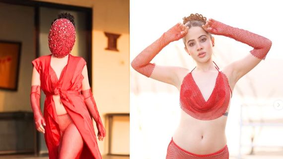 Urfi Javed Goes Nearly NAKED In Red Net Outfit, Covers Face With Mask; Netizens Say: Raj Kundra Ki Behen 