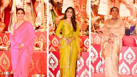 In PICS: Kajol, Rani Mukerji, Kiara Advani & Other Stars Visit Durga Puja Pandal In Gorgeous Ethnic Outfits