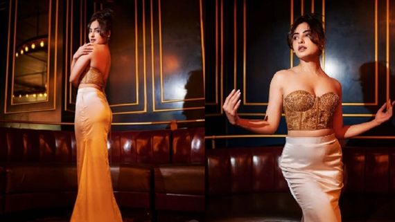 Actress Niyati Fatnani Is Beauty To Behold In An Off-Shoulder Golden Top And White Satin Skirt- VIRAL PICS