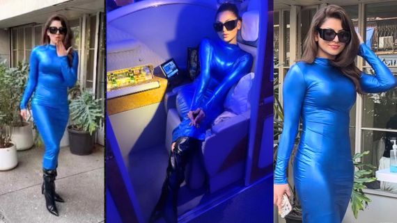 Urvashi Rautela Looks Electrifying As She Turns Heads In A Stunning Blue Metallic Bodycon Dress: VIDEO
