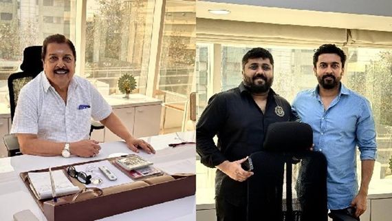 Kanguva Actor Suriya And Veteran Actor Sivakumar Ayya Visited Producer K. E. Gnanavel Raja's Office In Mumbai 