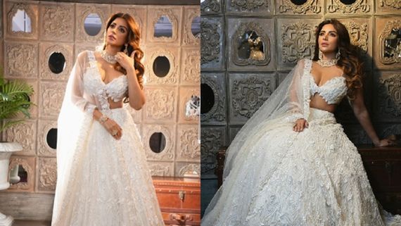 Shama Sikander Is A Vision In White In Sexy Plunging Neckline High Chic Blouse & Lehenga- Viral Pics