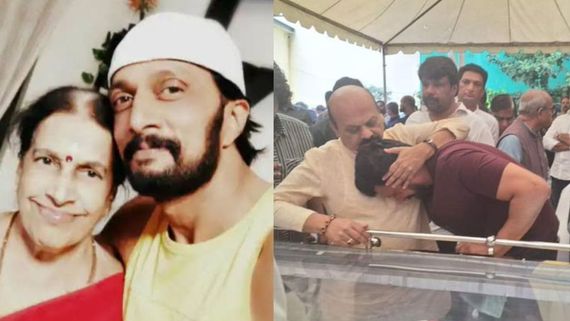 Saroja Sanjeev Passes Away: Kichcha Sudeep Cries Inconsolably During His Mother's Funeral