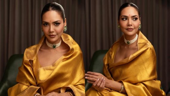 Friday Fashion: Esha Gupta Radiates Regal Elegance In A Golden Saree; Check Out PHOTOS