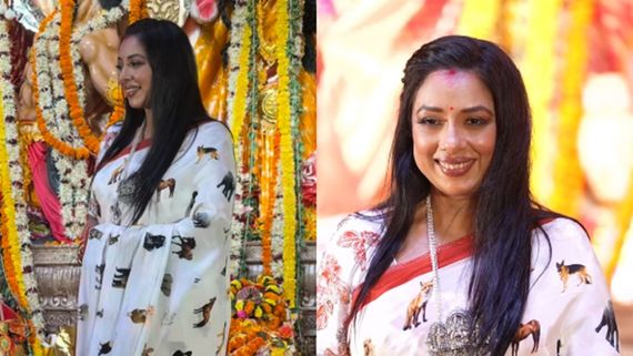 Rupali Ganguly Makes A Statement With A Unique Saree As She Seeks Blessings At Durga Puja