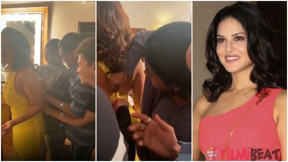 ವಿಡಿಯೋ ವೈರಲ್: ಸನ್ನಿ ಲಿಯೋನ್‌ಗೆ ಬಟ್ಟೆ ತೊಡಿಸಲು ಕಷ್ಟಪಡುತ್ತಿರುವ ತಂಡ 