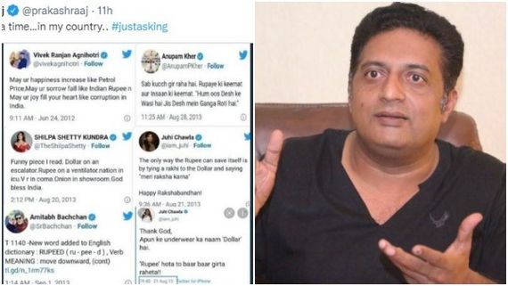 ರೂಪಾಯಿ ಮೌಲ್ಯ ಕುಸಿತ; ಬಾಲಿವುಡ್ ಸ್ಟಾರ್ಸ್ ಕಿವಿ ಹಿಂಡಿದ ಪ್ರಕಾಶ್ ರಾಜ್