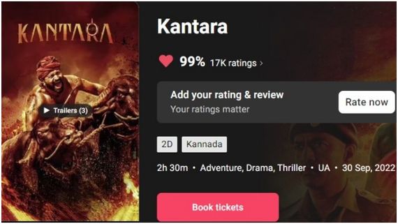 ದಾಖಲೆ..ದಾಖಲೆ.. ಬರೀ ದಾಖಲೆ: ಬುಕ್‌ಮೈ ಶೋ, IMDb ರೇಟಿಂಗ್‌ನಲ್ಲೂ 'ಕಾಂತಾರ' ಭಾರತದಲ್ಲೇ ನಂಬರ್ 1