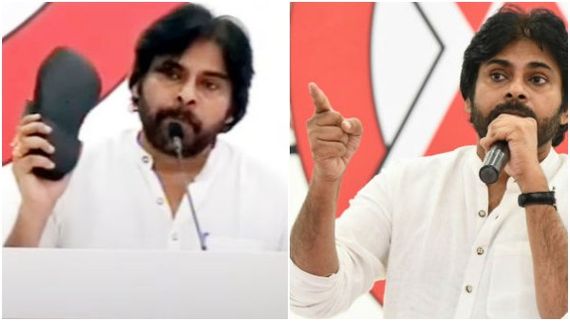 ಚಪ್ಪಲಿ ತೋರಿಸಿ ವಿರೋಧಿಗಳಿಗೆ ಎಚ್ಚರಿಕೆ, 'ನಾಲಿಗೆ ಸೀಳುವೆ, ಕೊಲ್ಲುವೆ' ಎಂದ ಪವನ್ ಕಲ್ಯಾಣ್!