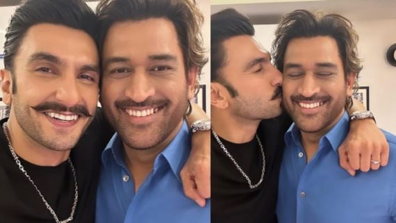 ಎಂಎಸ್ ಧೋನಿ ಕೆನ್ನೆಗೆ ಪ್ರೀತಿಯಿಂದ ಮುತ್ತು ಕೊಟ್ಟು, ನನ್ನ ಮಹಿ ಎಂದ ನಟ ರಣವೀರ್ ಸಿಂಗ್