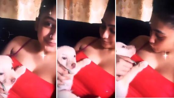 'அந்த' இடத்தில் நாய்க்குட்டியை விட்டு.. அரைகுறை ஆடையில் ரசிகர்களை சூடேற்றும் சிங்கள நடிகை! 