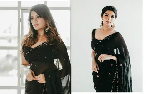 கறுப்பு நிற புடவையில் கச்சிதமான முன்னழகை காட்டிய ஆத்மிகா.. தீயாய் பரவும் பிக்ஸ்! 