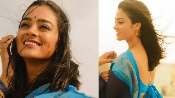 சேலையில் பின்னழகை காட்டி சுண்டி இழுக்கும் தமிழ் நடிகை! 