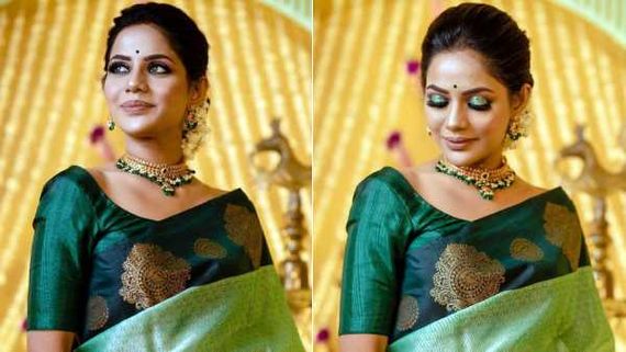 பட்டு புடவையில் சொக்கி நிற்கும் ஐஸ்வர்யா தத்தா… வைரல் பிக்ஸ்!